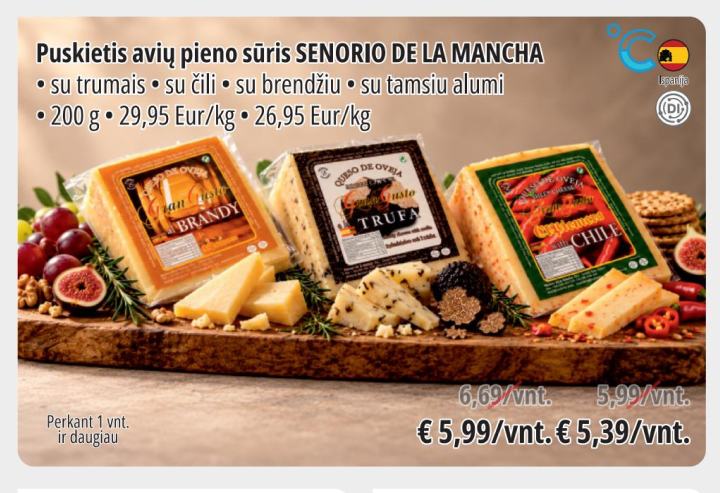 Puskietis avių pieno sūris SENORIO DE LA MANCHA, 200 g