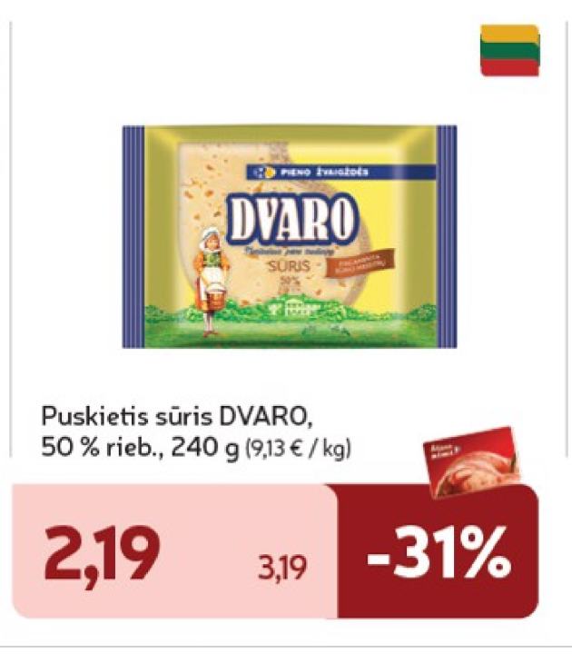 Puskietis sūris DVARO, 240 g