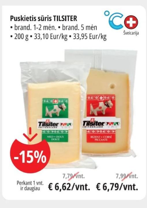 Puskietis sūris TILSITER, 200 g