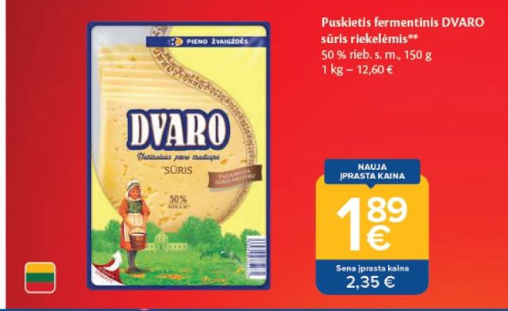 Puskletis fermentinis DVARO sūris riekelėmis, 150 g