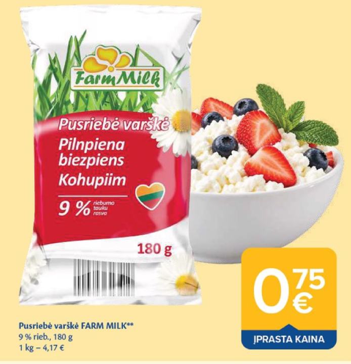 Pusriebė varškė FARM MILK, 180 g