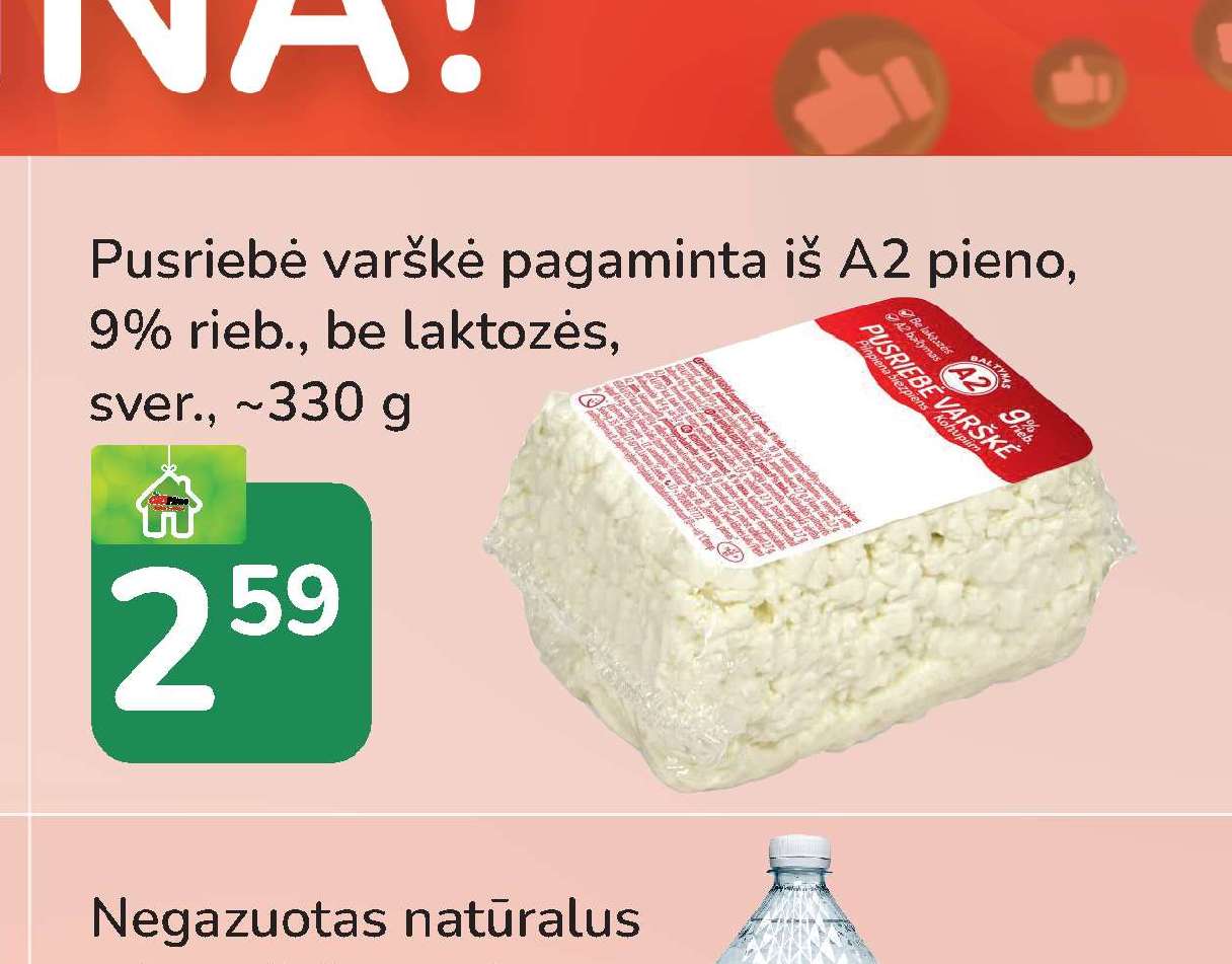 Pusriebė varškė pagaminta iš A2 pieno, ~330 g