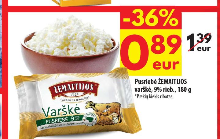 Pusriebė ŽEMAITIJOS varškė, 180 g