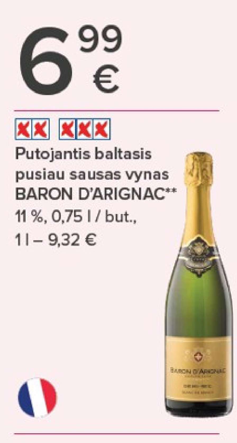 Putojantis baltasis pusiau sausas vynas BARON D'ARIGNAC, 0.75 l