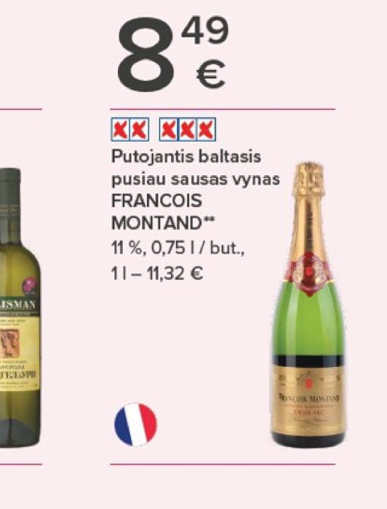 Putojantis baltasis pusiau sausas vynas FRANCOIS MONTAND, 0.75 l