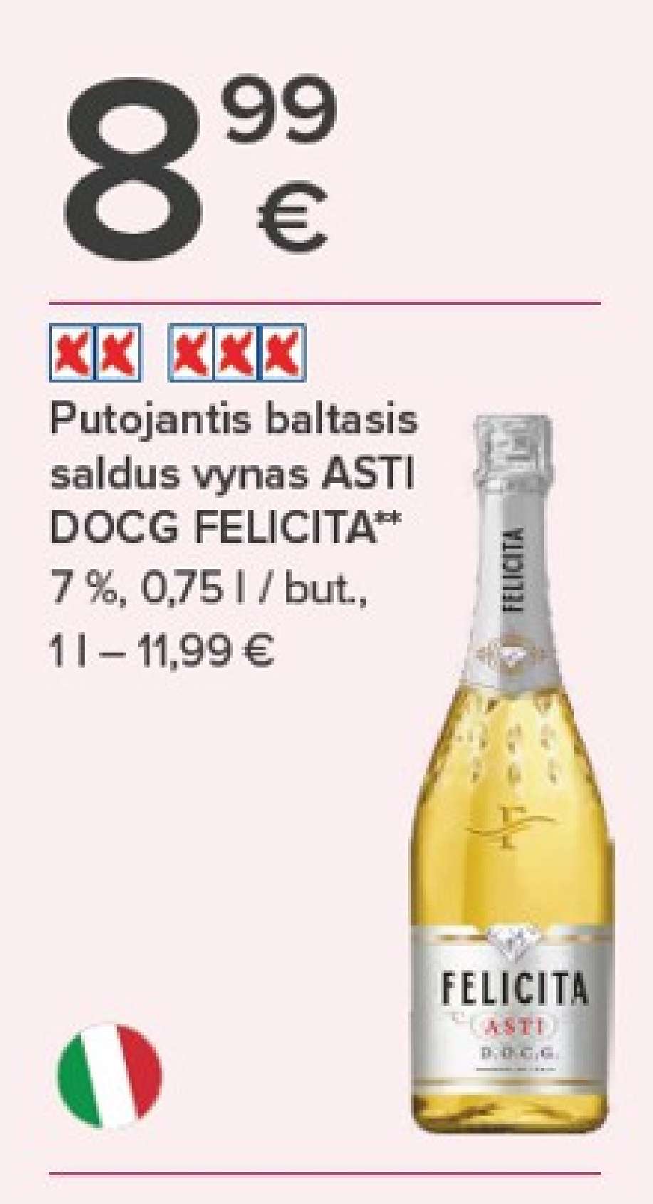 Putojantis baltasis saldus vynas ASTI DOCG FELICITA, 0.75 l
