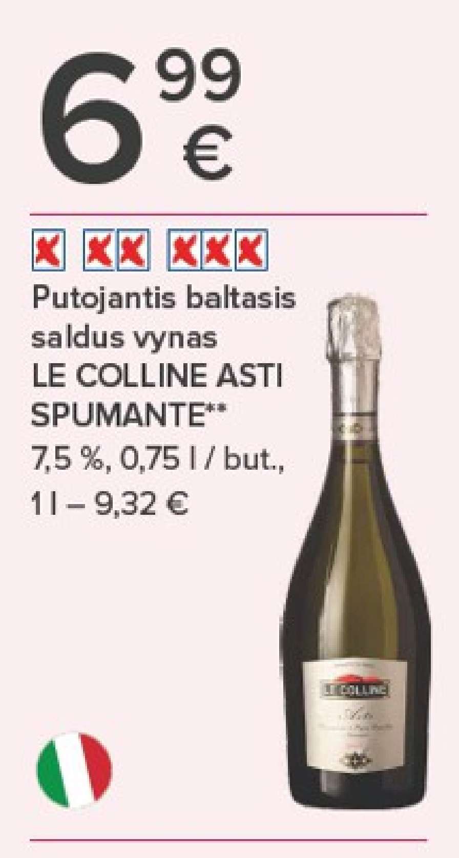 Putojantis baltasis saldus vynas LE COLLINE ASTI SPUMANTE, 0.75 l
