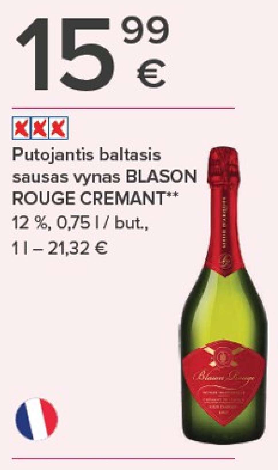 Putojantis baltasis sausas vynas BLASON ROUGE CREMANT, 0.75 l