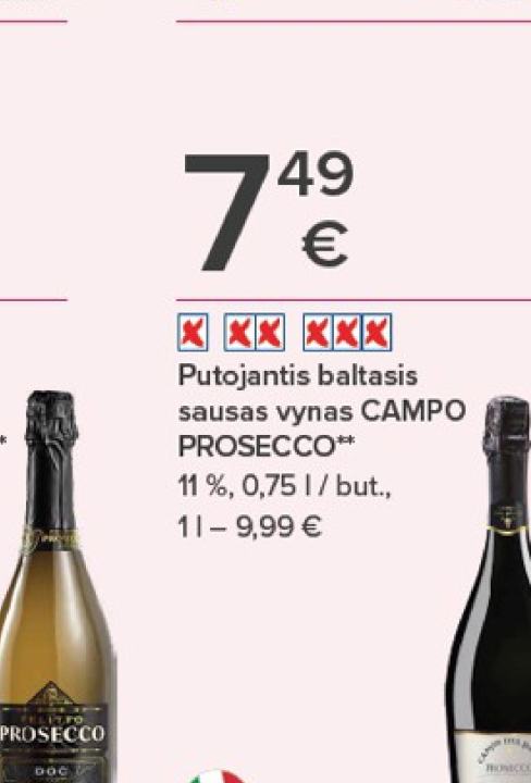 Putojantis baltasis sausas vynas CAMPO PROSECCO, 0.75 l