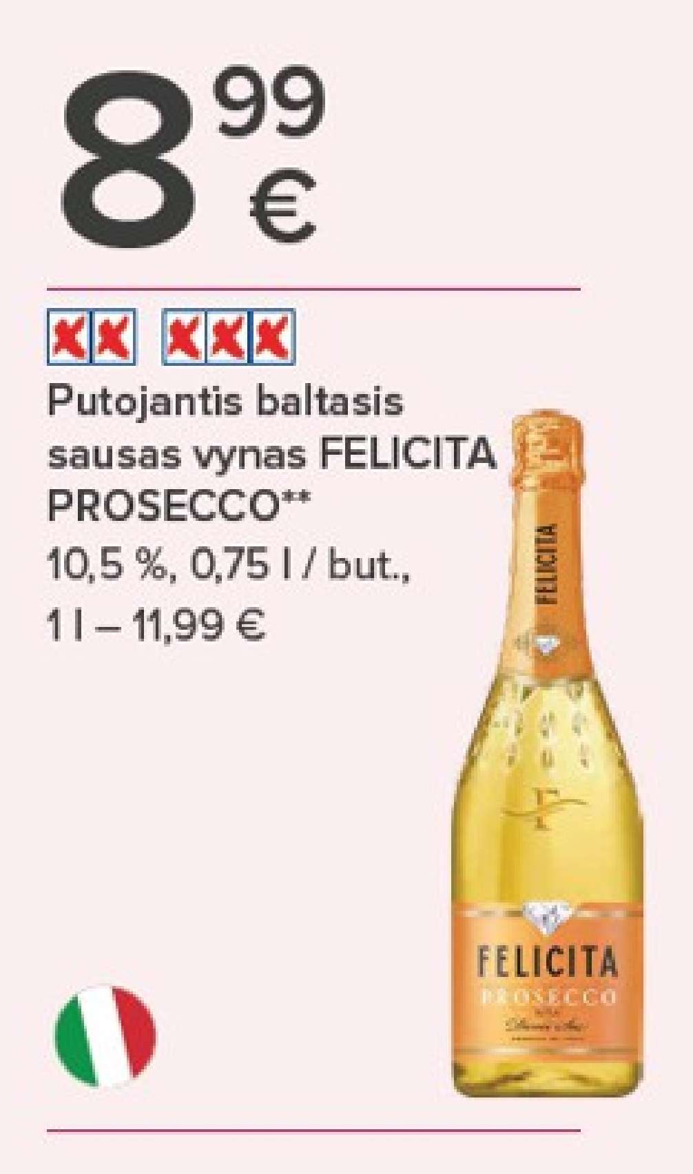 Putojantis baltasis sausas vynas FELICITA PROSECCO, 0.75 l