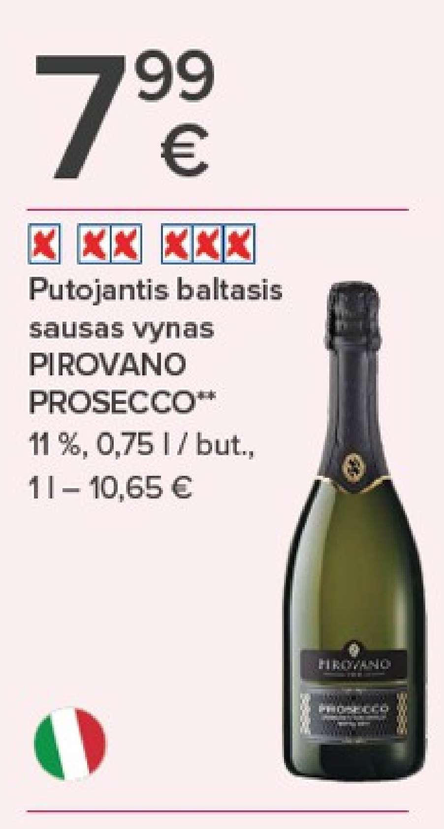 Putojantis baltasis sausas vynas PIROVANO PROSECCO, 0.75 l