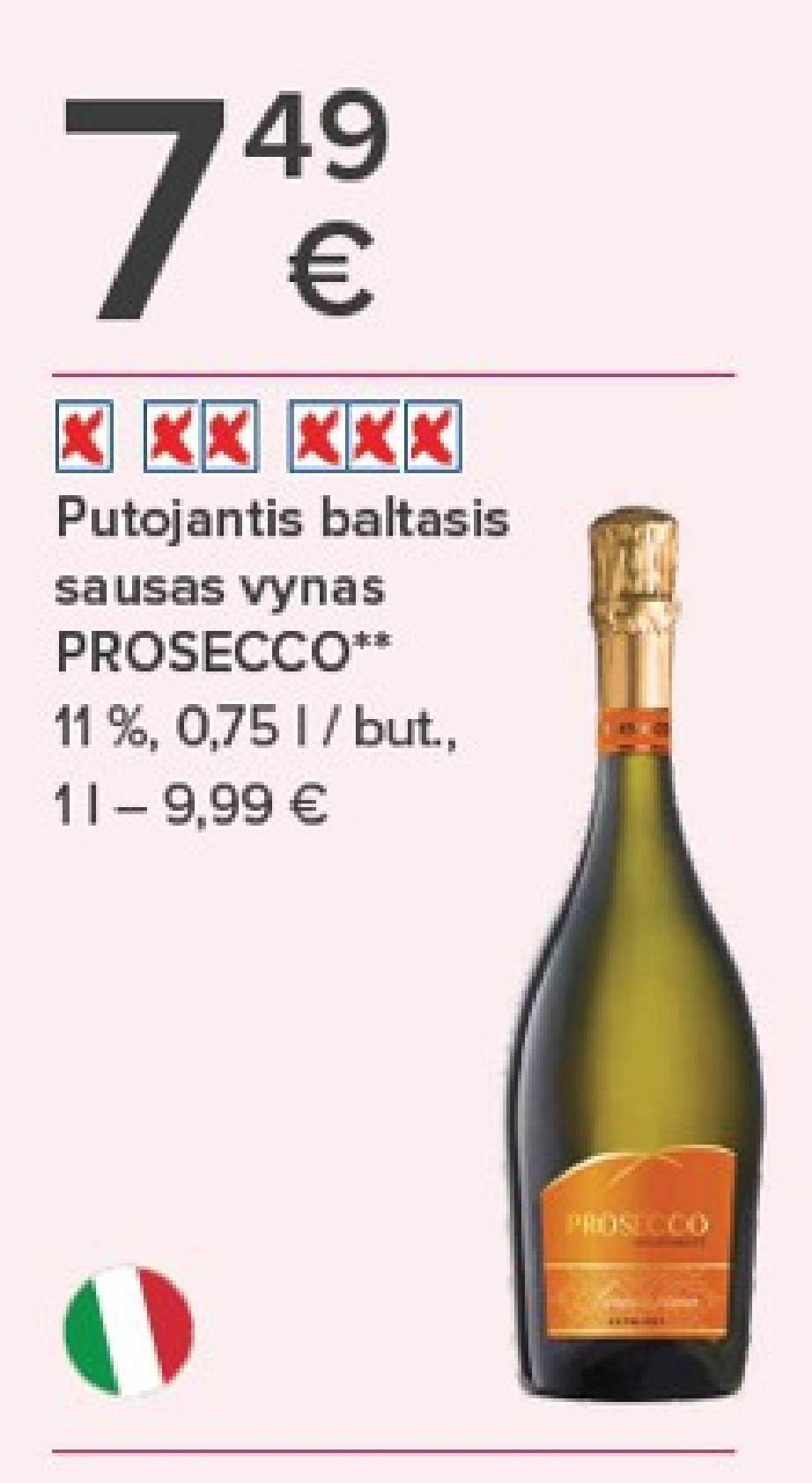 Putojantis baltasis sausas vynas PROSECCO, 0.75 l