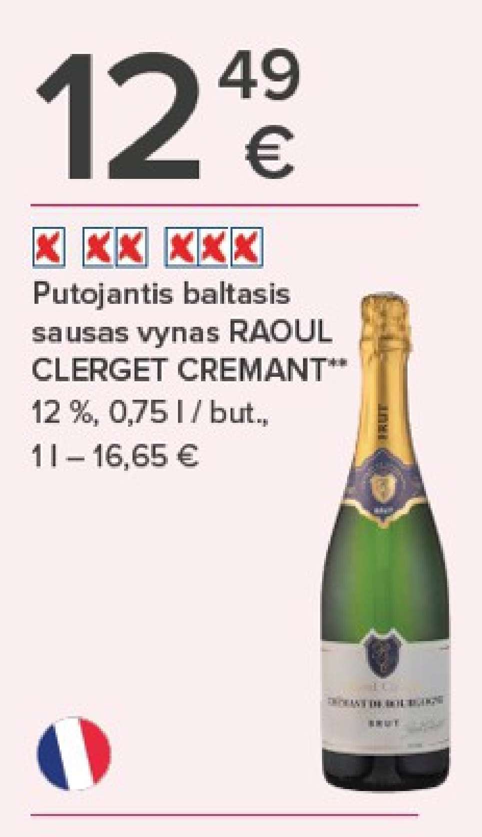 Putojantis baltasis sausas vynas RAOUL CLERGET CREMANT, 0.75 l