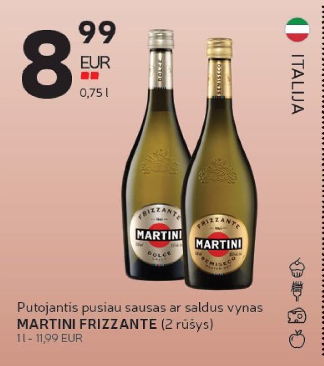 Putojantis pusiau sausas ar saldus vynas MARTINI FRIZZANTE, 0.75 l