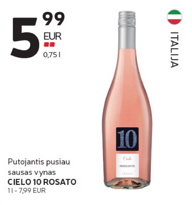 Putojantis pusiau sausas vynas CIELO 10 ROSATO, 0.75 l