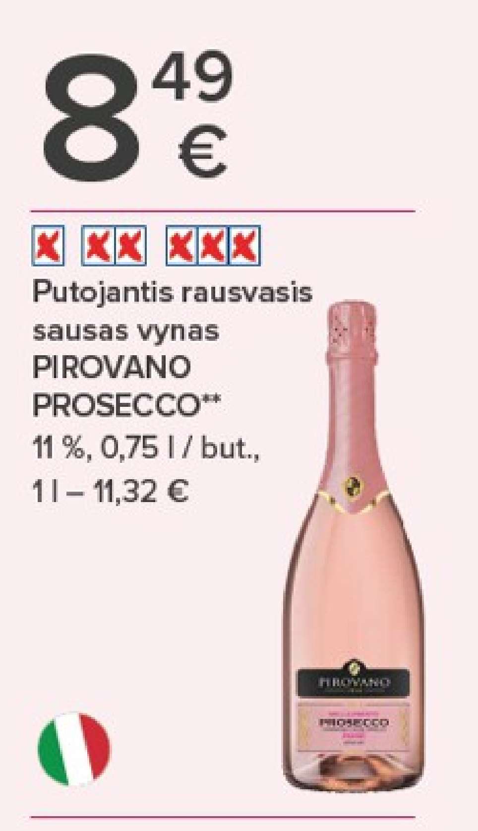 Putojantis rausvasis sausas vynas PIROVANO PROSECCO, 0.75 l