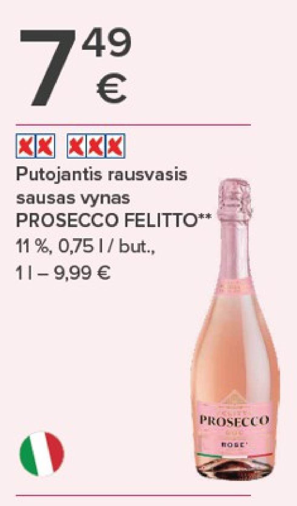 Putojantis rausvasis sausas vynas PROSECCO FELITTO, 0.75 l