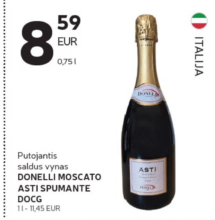 Putojantis saldus vynas DONELLI MOSCATO ASTI SPUMANTE DOCG, 0.75 l