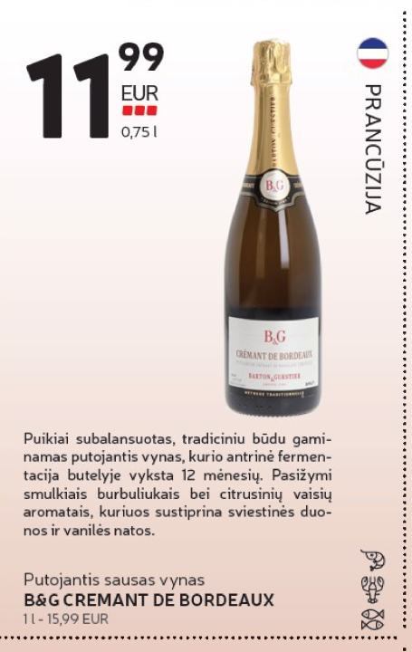 Putojantis sausas vynas B&G CREMANT DE BORDEAUX, 0.75 l