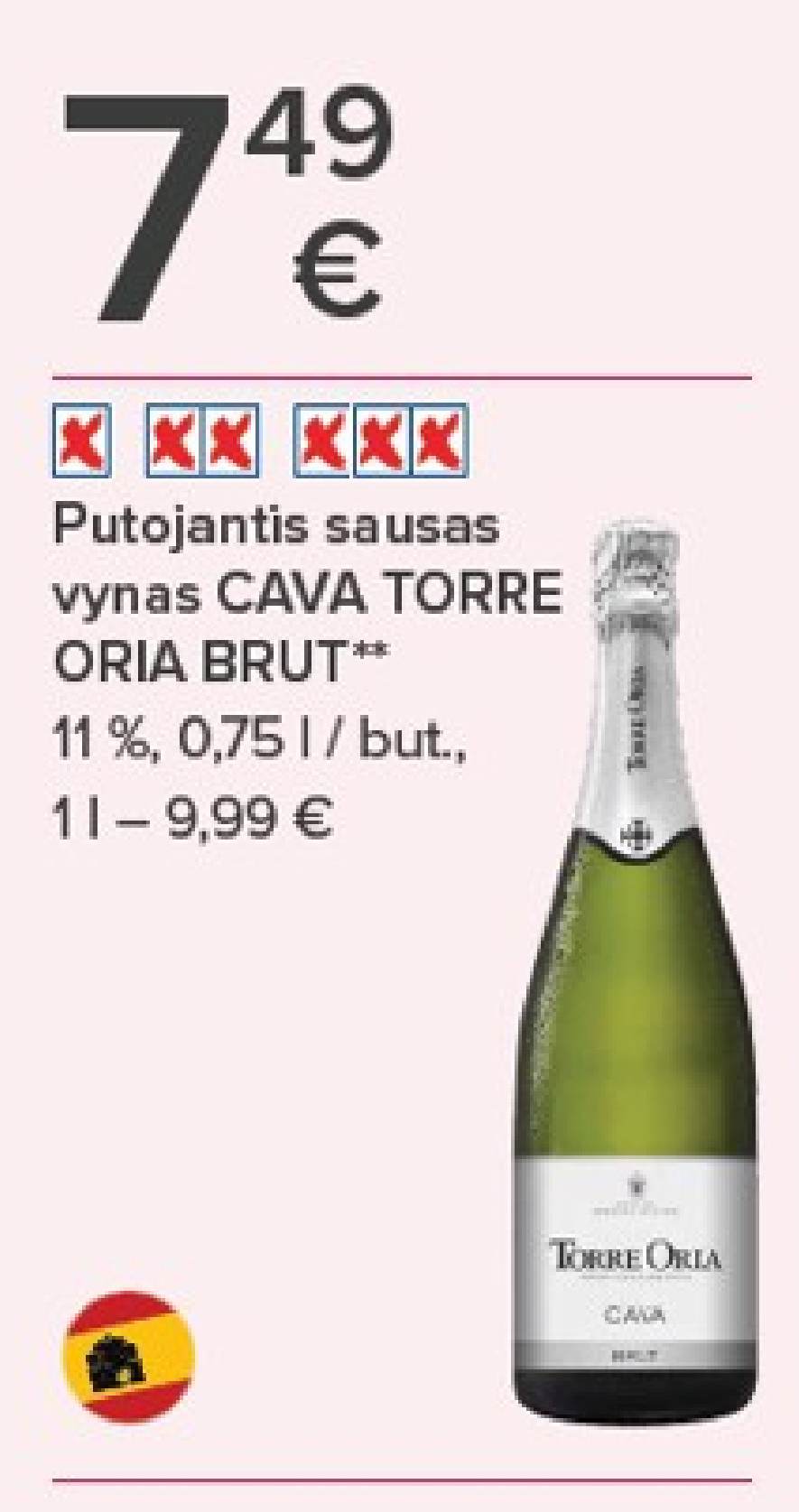 Putojantis sausas vynas CAVA TORRE ORIA BRUT, 0.75 l