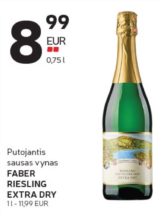 Putojantis sausas vynas FABER RIESLING EXTRA DRY, 1 l
