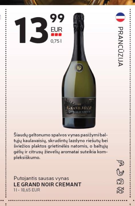 Putojantis sausas vynas LE GRAND NOIR CREMANT, 1 l