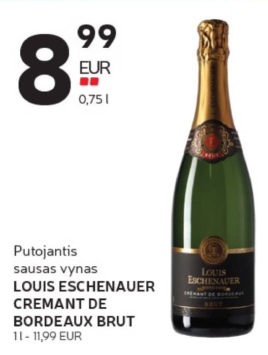 Putojantis sausas vynas LOUIS ESCHENAUER CREMANT DE BORDEAUX BRUT, 1 l