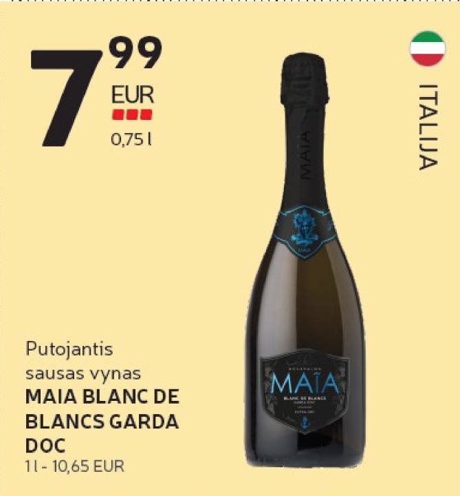 Putojantis sausas vynas MAIA BLANC DE BLANCS GARDA DOC, 0.75 l