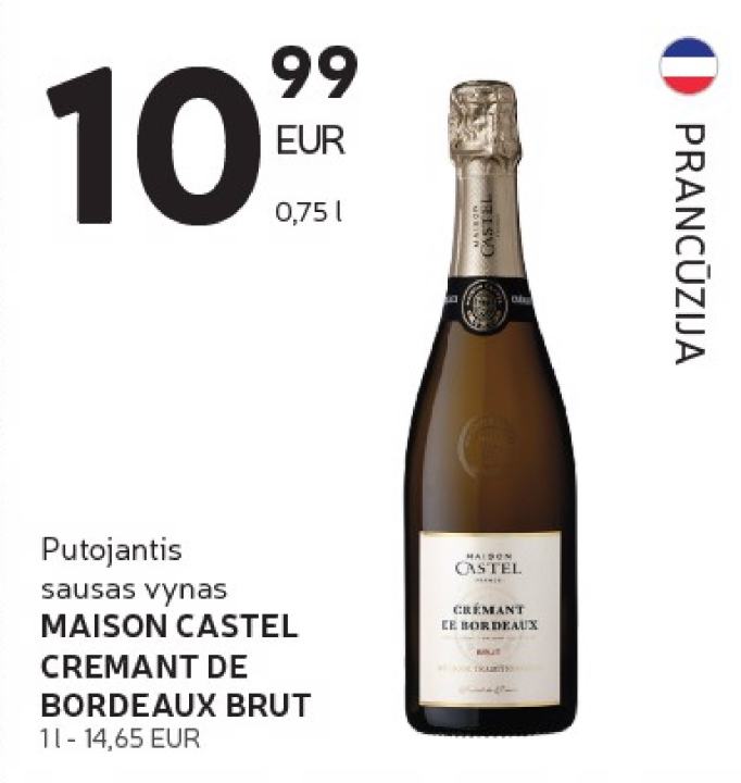 Putojantis sausas vynas MAISON CASTEL CREMANT DE BORDEAUX BRUT, 0.75 l