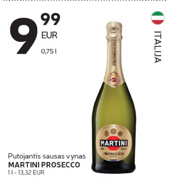 Putojantis sausas vynas MARTINI PROSECCO, 0.75 l