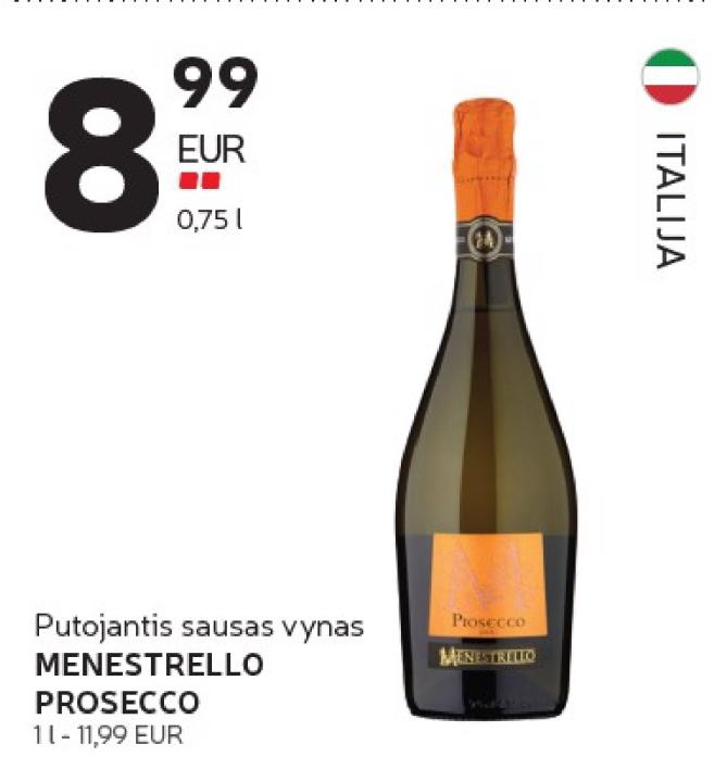 Putojantis sausas vynas MENESTRELLO PROSECCO, 0.75 l