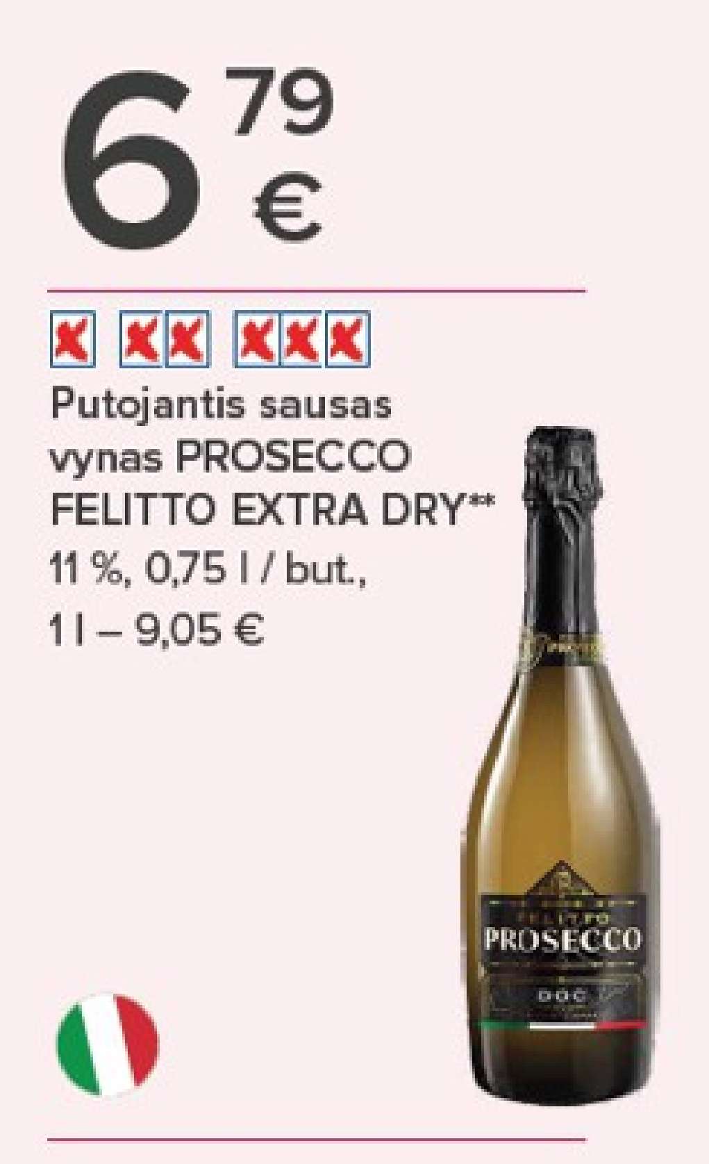 Putojantis sausas vynas PROSECCO FELITTO EXTRA DRY, 0.75 l