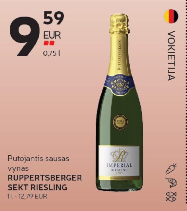 Putojantis sausas vynas RUPPERTSBERGER SEKT RIESLING, 0.75 l