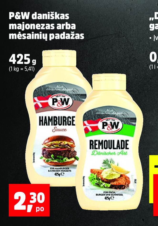 P&W daniškas majonezas arba mėsainių padažas, 425 g