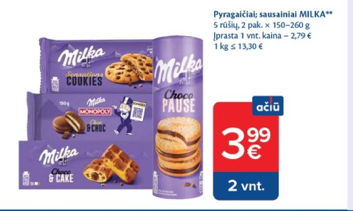 Pyragaičiai; sausainiai MILKA, 2 pak.