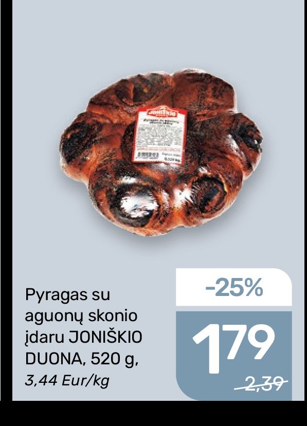 Pyragas su aguonų skonio įdaru JONIŠKIO DUONA, 520 g