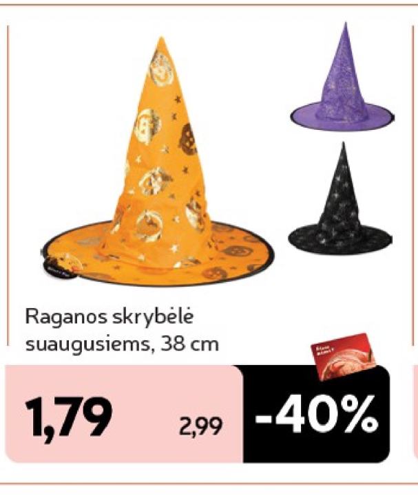 Raganos skrybėlė suaugusiems, 38 cm
