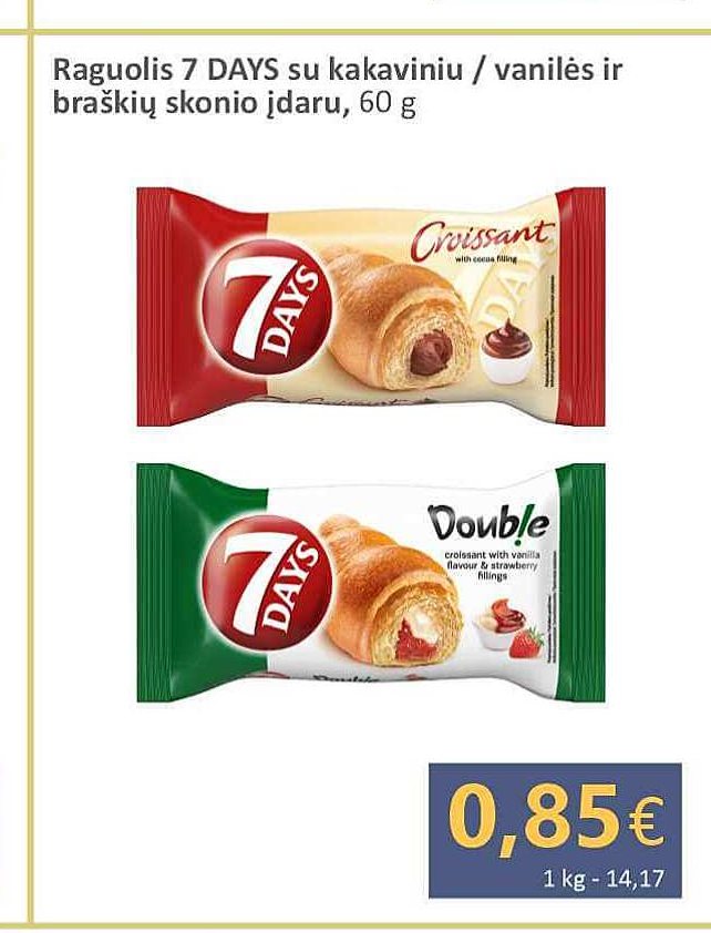 Raguolis 7 DAYS su kakaviniu / vanilės ir braškių skonio įdaru, 60 g