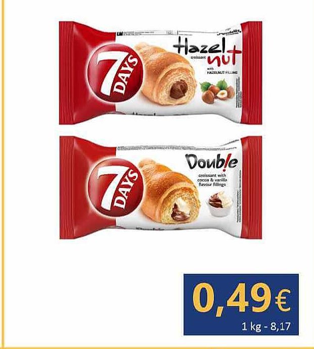 Raguolis 7 DAYS su lazdyno riešutų / kakavos ir vanilės skonio įdaru, 60 g