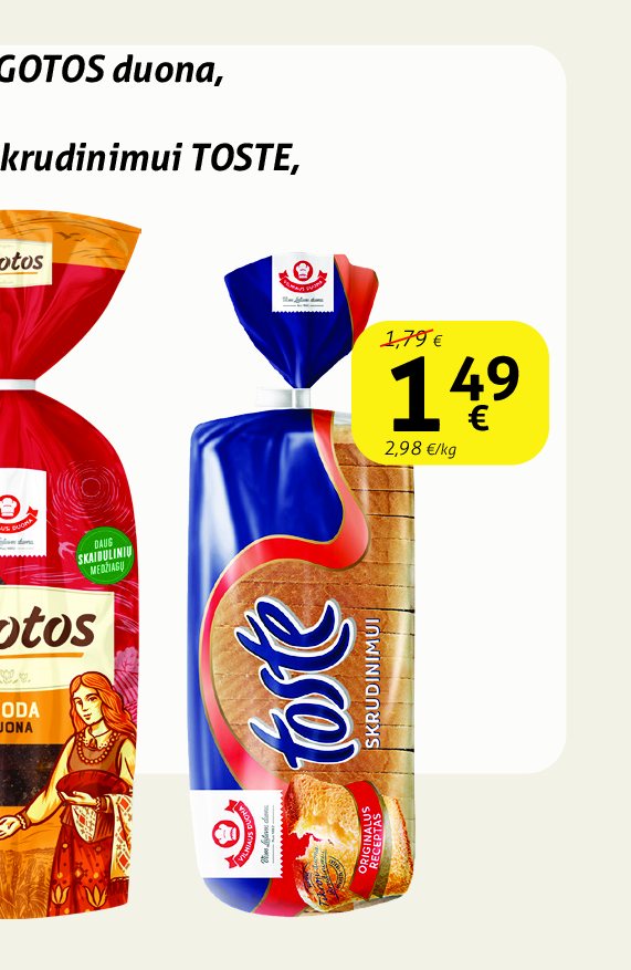 Raikyta duona skrudinimui TOSTE, 500 g