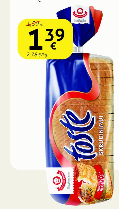 Raikyta duona TOSTE, 375 g - 500 g