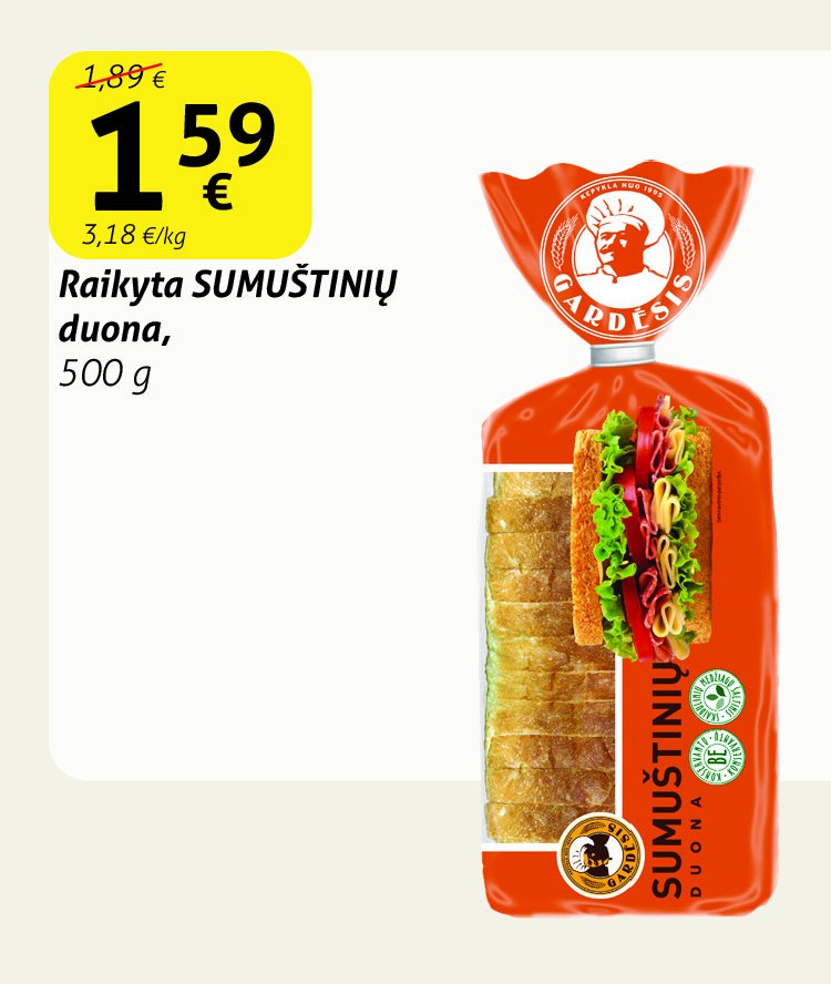 Raikyta SUMUŠTINIŲ duona, 500 g