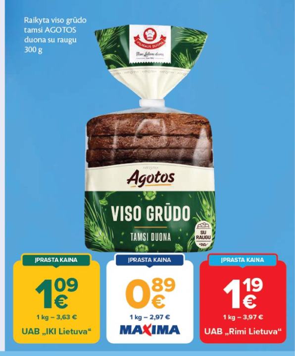 Raikyta viso grūdo tamsi AGOTOS duona su raugu, 300 g
