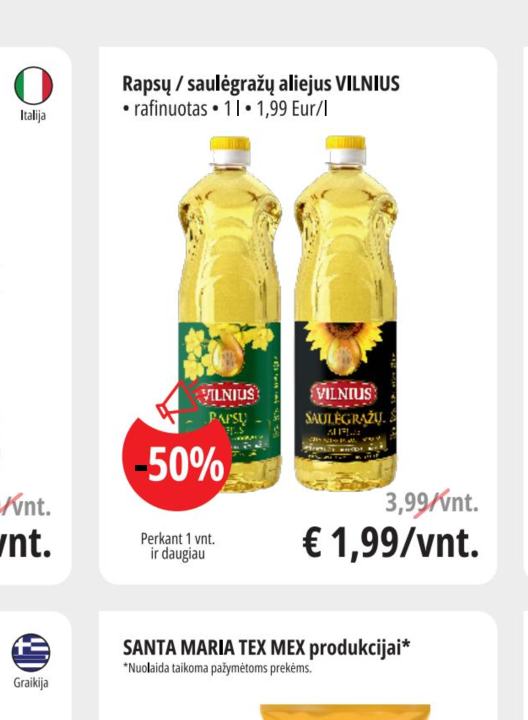 Rapsų / saulėgrąžų aliejus VILNIUS, 1 l