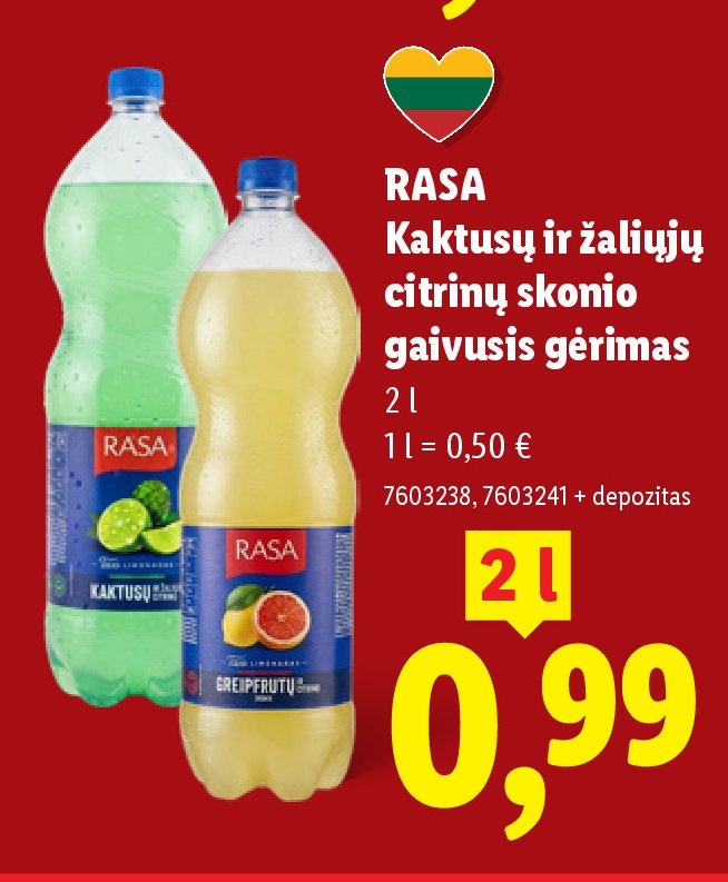 RASA Kaktusų ir žaliųjų citrinų skonio gaivusis gėrimas, 2 l