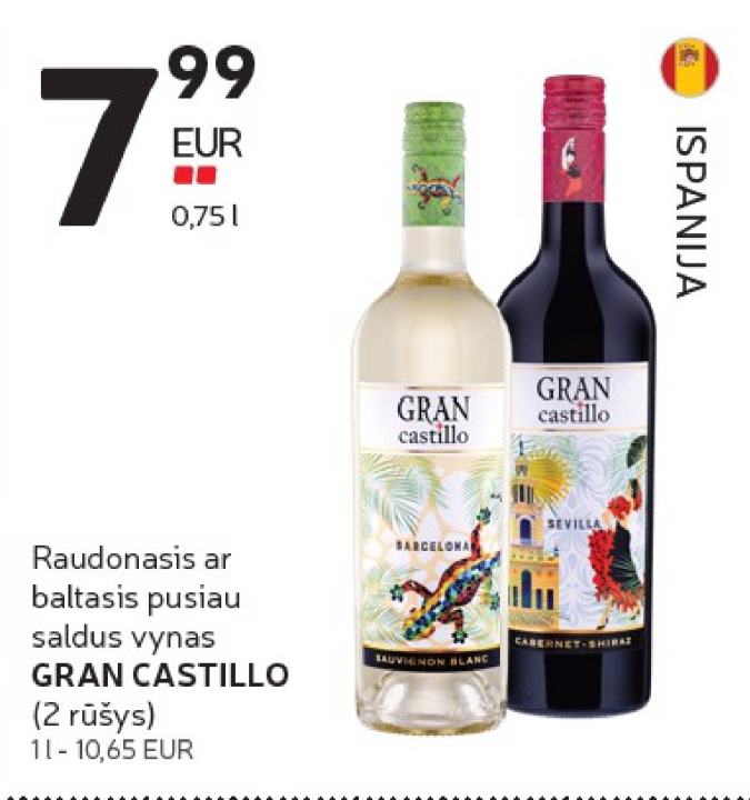 Raudonasis ar baltasis pusiau saldus vynas GRAN CASTILLO, 0.75 l