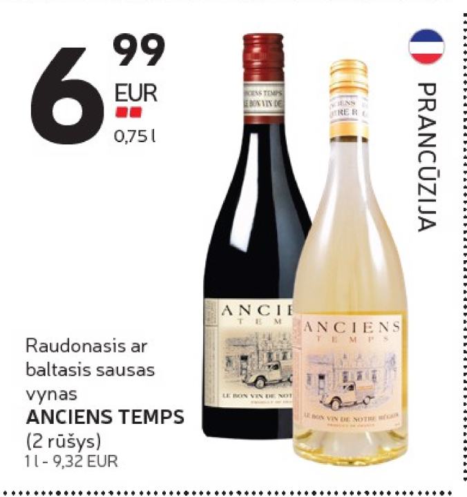 Raudonasis ar baltasis sausas vynas ANCIENS TEMPS, 0.75 l