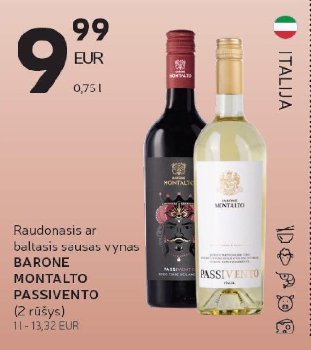 Raudonasis ar baltasis sausas vynas BARONE MONTALTO PASSIVENTO, 0.75 l