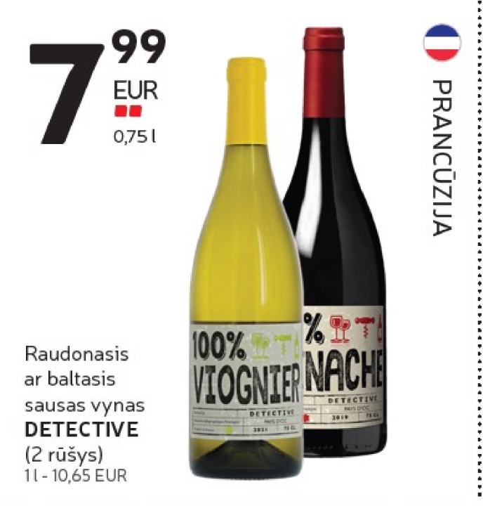 Raudonasis ar baltasis sausas vynas DETECTIVE, 0.75 l