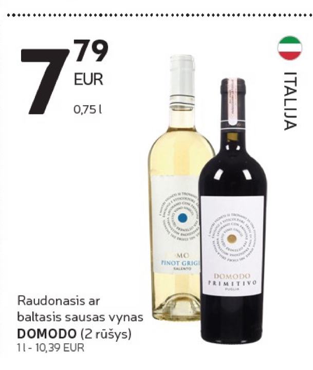 Raudonasis ar baltasis sausas vynas DOMODO, 0.75 l